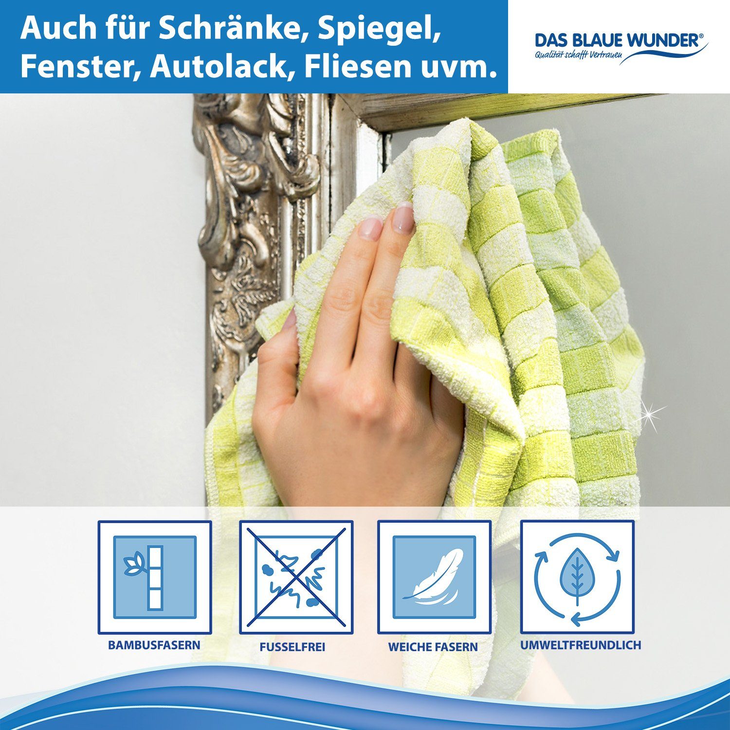 Das Blaue Wunder® Geschirrtuch EXTRA aus Bambusfasern für Küche und Haushalt, (5-tlg., Set: 60 x 40cm), Reinigen und Trocknen, Waschbar bis 95°C