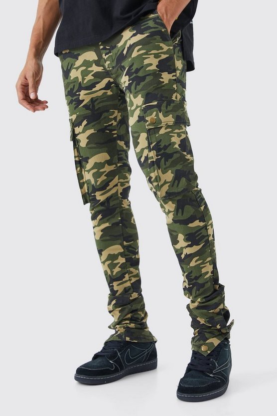 Skinny Camouflage Cargo-Hose mit Druckknöpfen