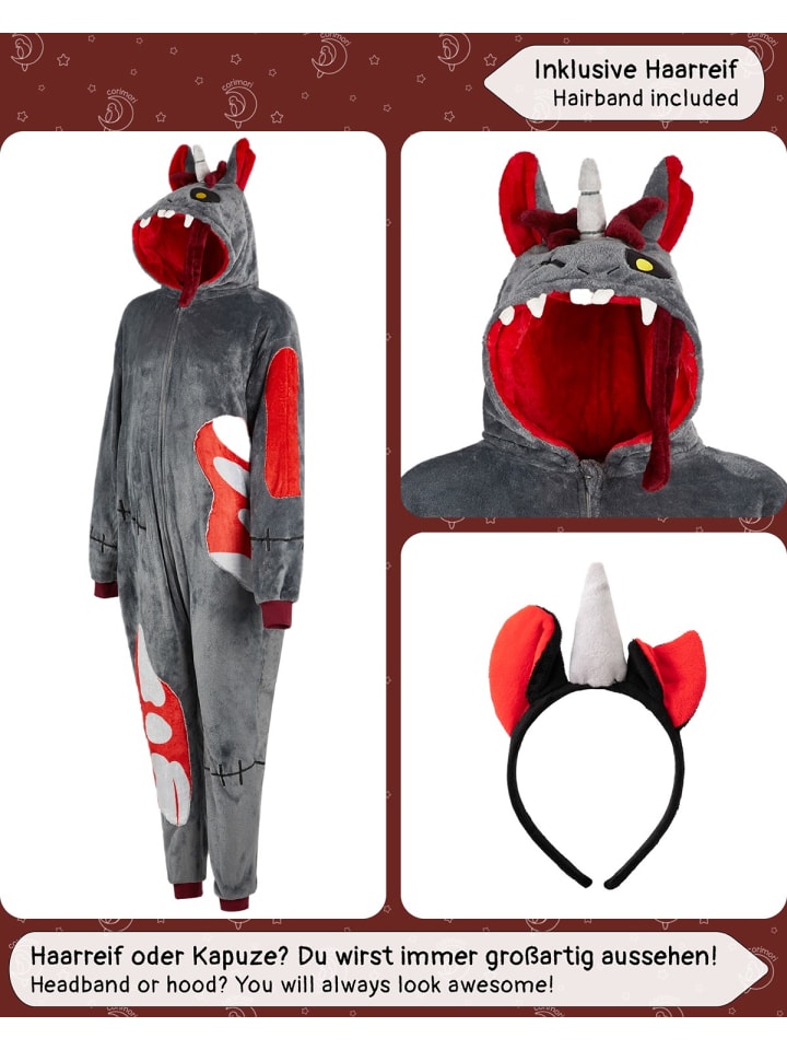 Corimori Zombie Ganzkörperkostüm Onesie für Erwachsene in Grau günstig kaufen