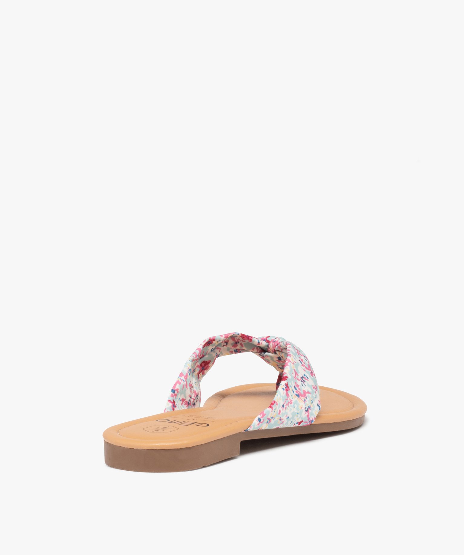 Tongs femme à talon plat et bride en toile drapée vert | GEMO