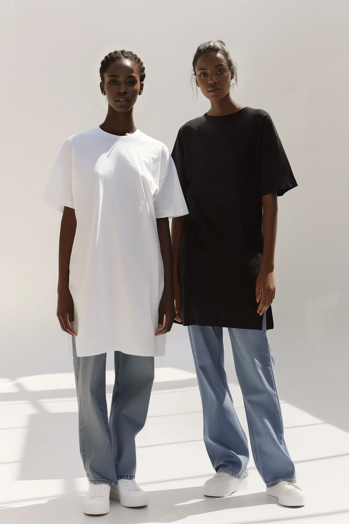 Trendyol Modest  Schwarz-weißes 2er-Pack kurzärmliges Basic-Strick-T-Shirt mit Schlitz und detailliertem Rundhalsausschnitt TCTSS21UK0009