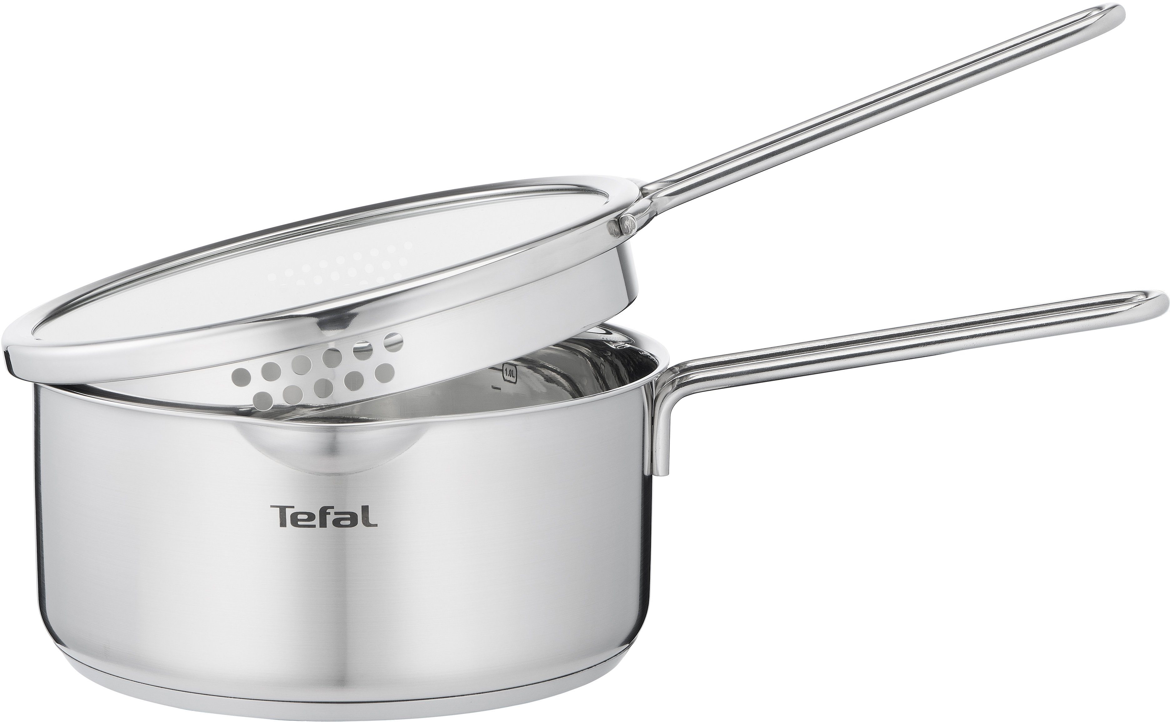 Tefal Topf-Set Nordica, Edelstahl (6-tlg), mit Deckel, nordisches Design, Ausgießer, Doppelgriff, Induktion