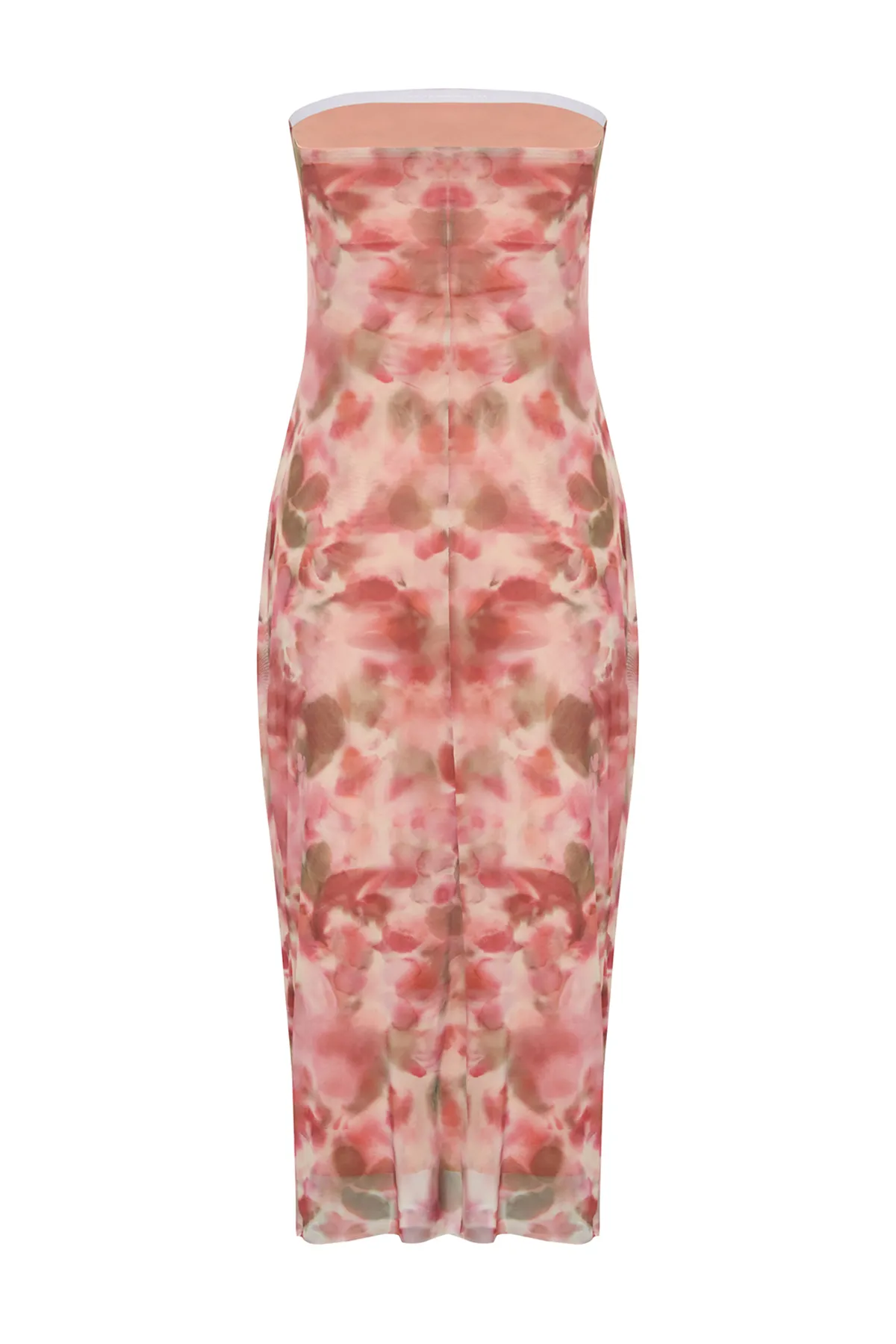 Trendyol Collection  Rosa, figurbetontes Maxi-Bleistiftkleid aus flexiblem Strick mit detailliertem abstraktem Muster TWOSS24EL00081