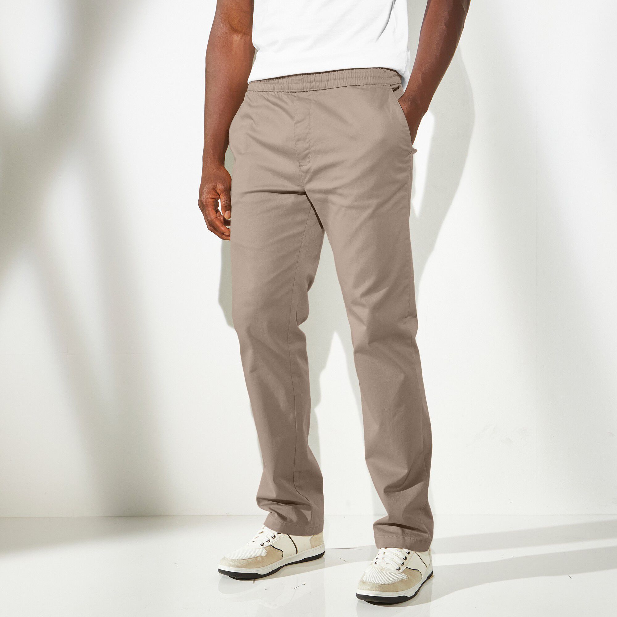 Pantalon en twill stretch taille élastiquée