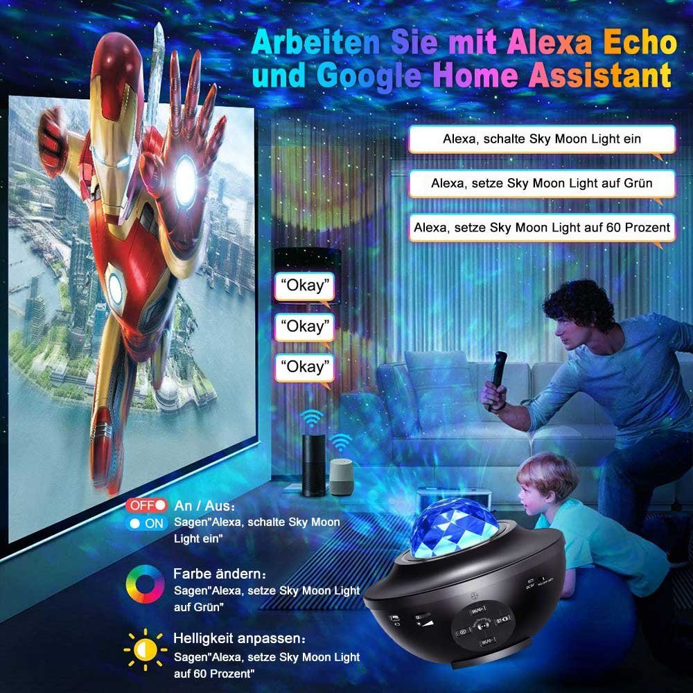Rosnek LED Nachtlicht Smart Wifi,Bluetooth,mit Fernbedienung, Kinder Weihnachten Geschenke, USB-Stecker, LED, RGB, LED-Projektorlicht, LED Sternenhimmel Lampe