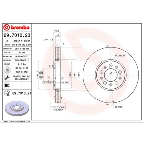 09.7010.21 BREMSSCHEIBE BREMBO VA  VP2 - ATU