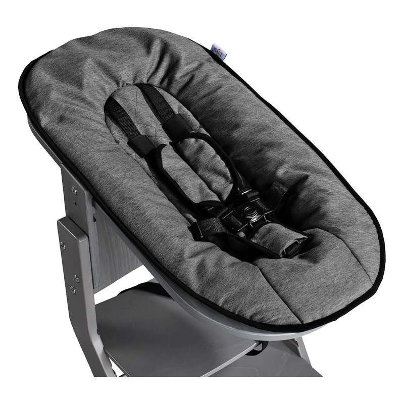 Chaise haute avec attache bébé et plateau gris