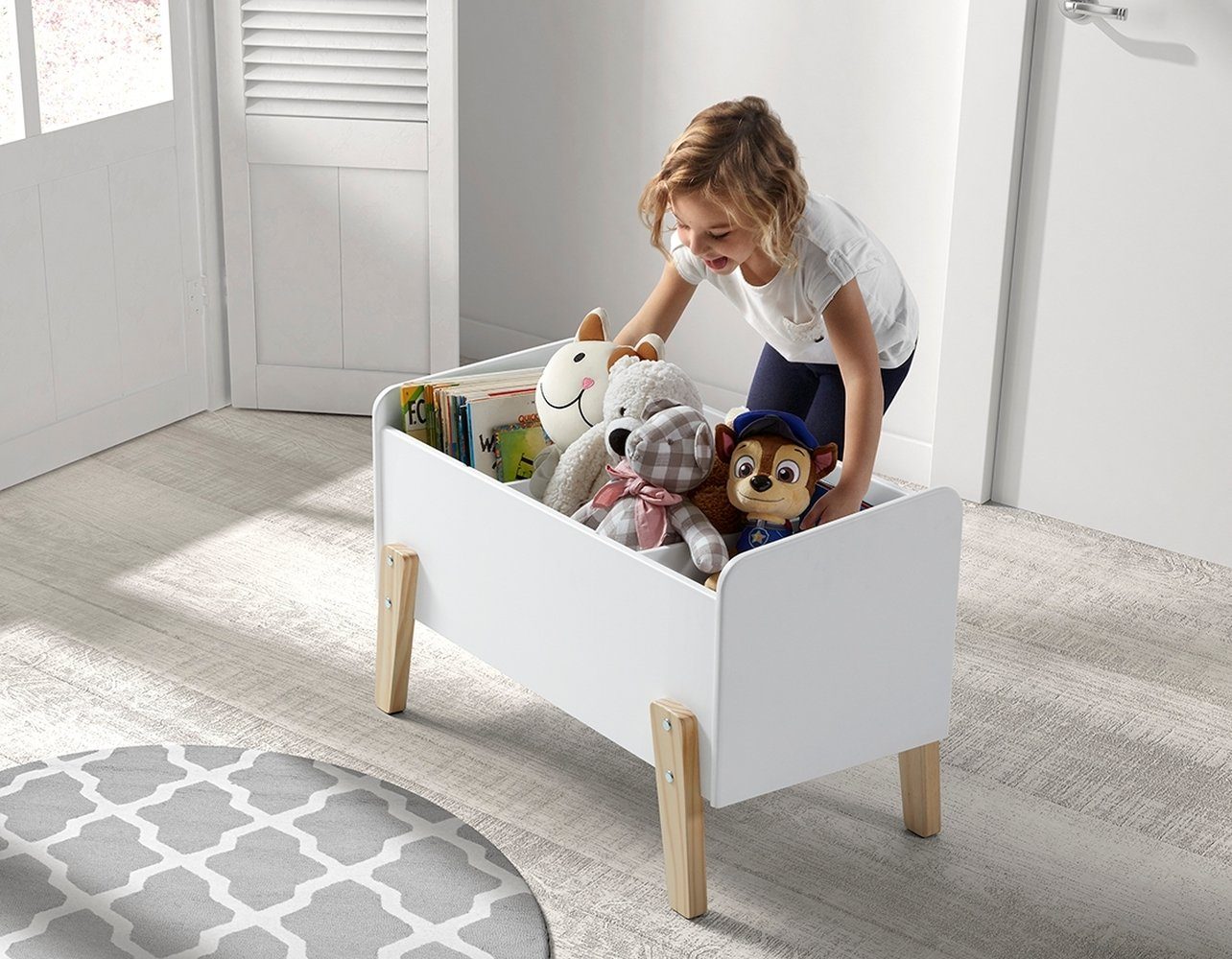 möbelando Spielzeugtruhe KIDDY, aus Massiv Kiefer und MDF in weiß. Abmessungen (BxHxT) 80x48x39 cm
