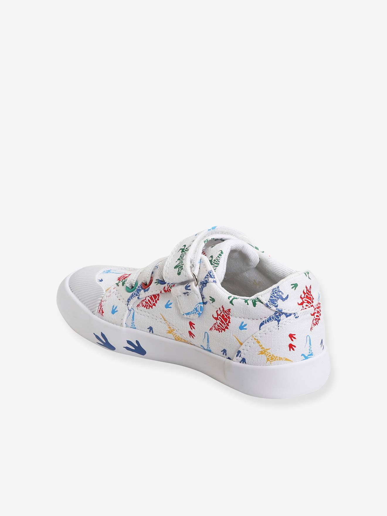 Baskets garçon collection maternelle blanc imprimé dinosaures