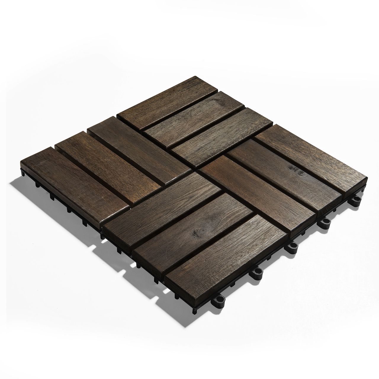 Weles Holz Fliesen, 10 Stück (0.9 m²) Akazienholz, schwarzbraun 30 x 30 cm, wetterfest, leicht verlegbar