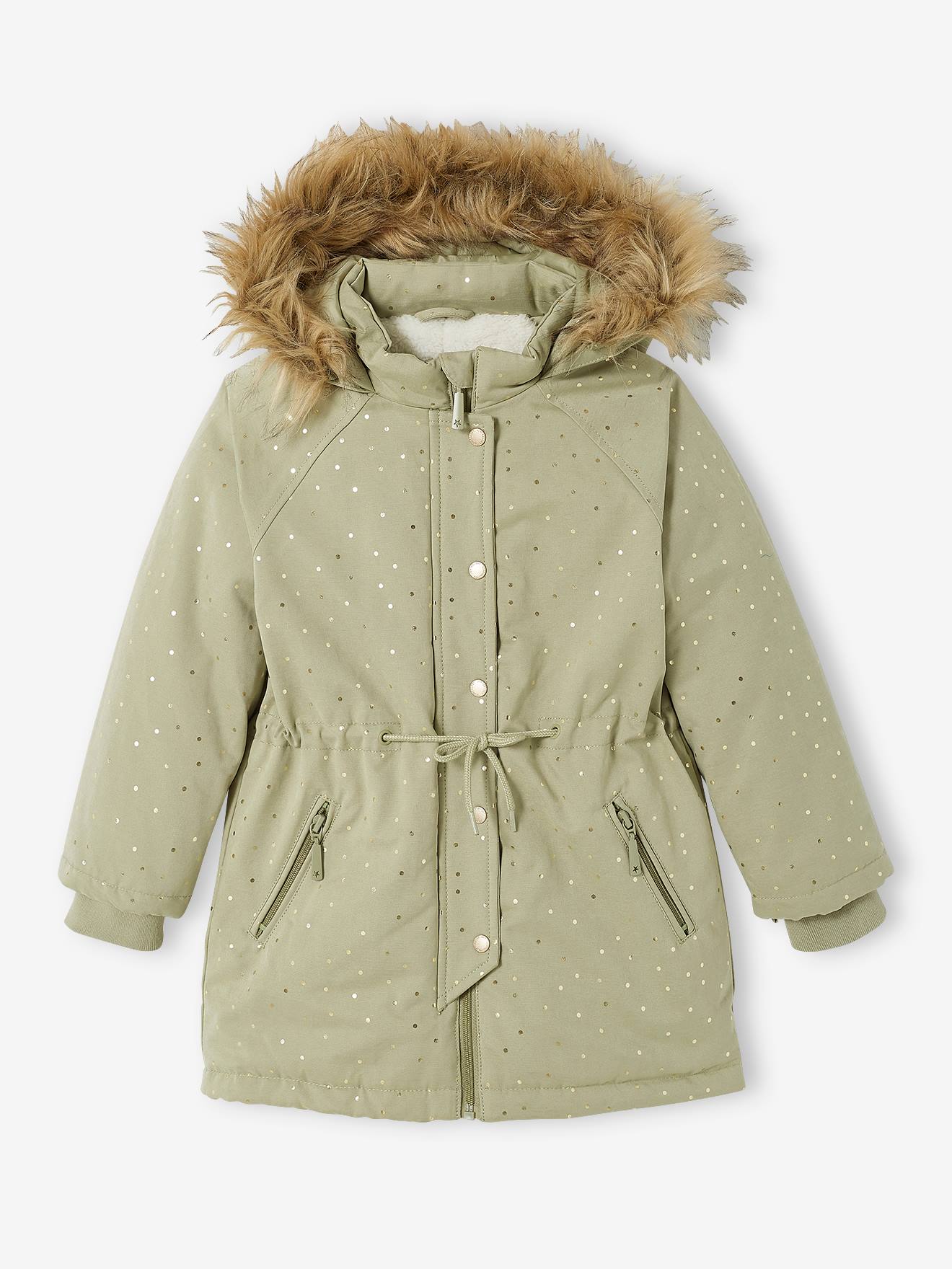 Parka à capuche à pois irisés fille vert clair