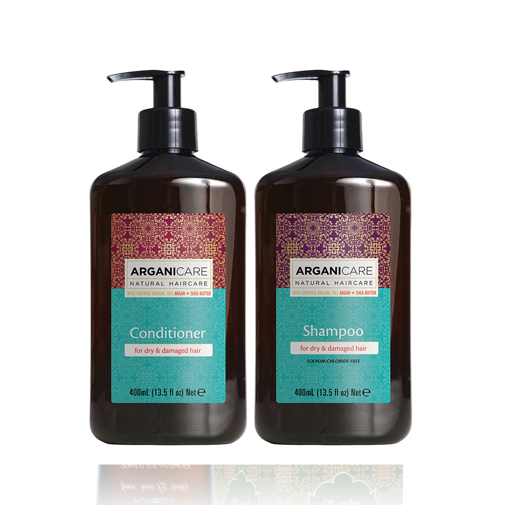 Arganicare Duo Nourrissant à l'huile d'Argan et beu rre de karité cheveux secs et abimés Shampooing  et ap rès shampooing