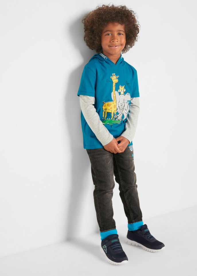 Jungen Layershirt mit Kapuze aus Bio-Baumwolle