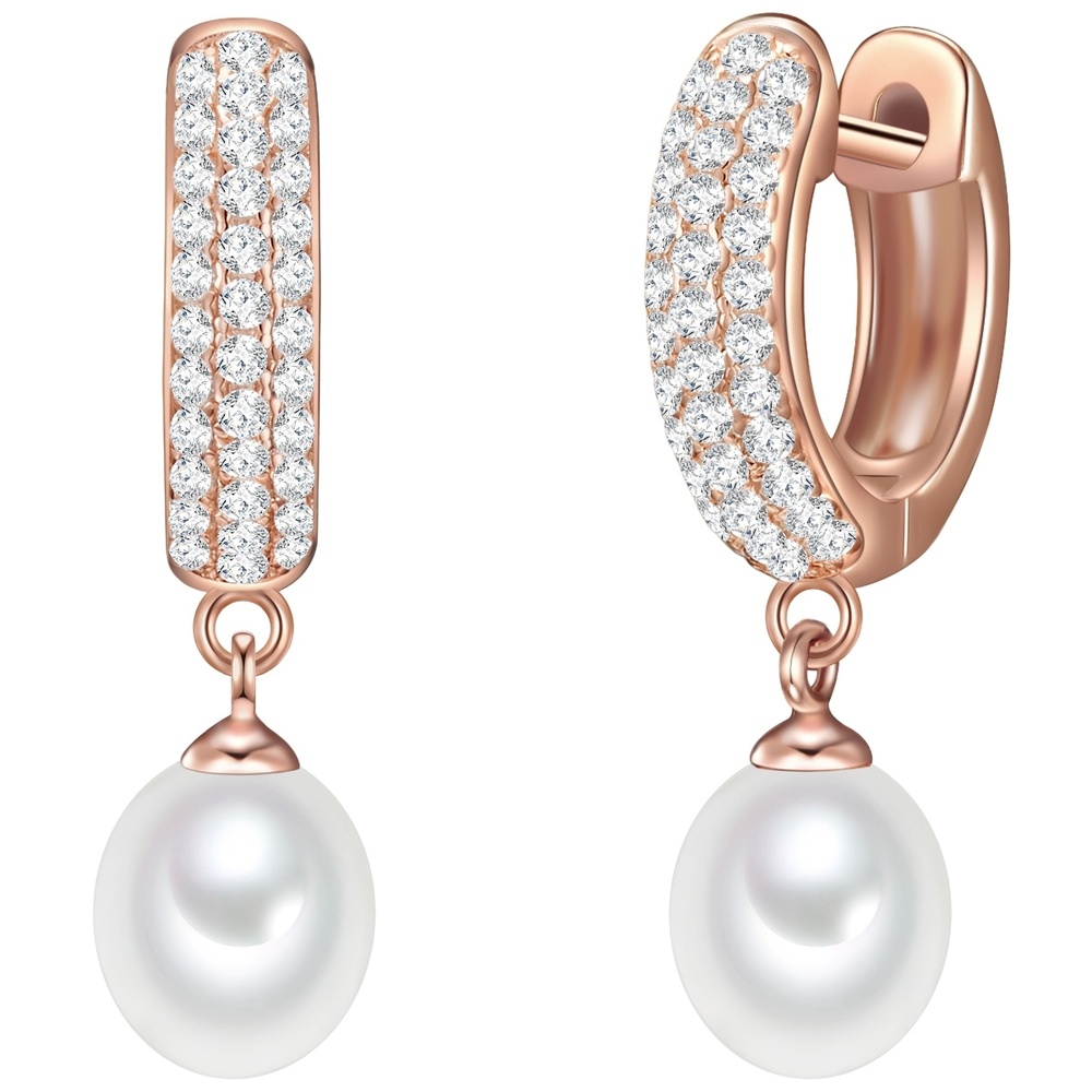 Valero Pearls Créoles en argent Argent sterling Oxyde de zirconium (CZ) Perle de culture d'eau  Boucles d'oreilles