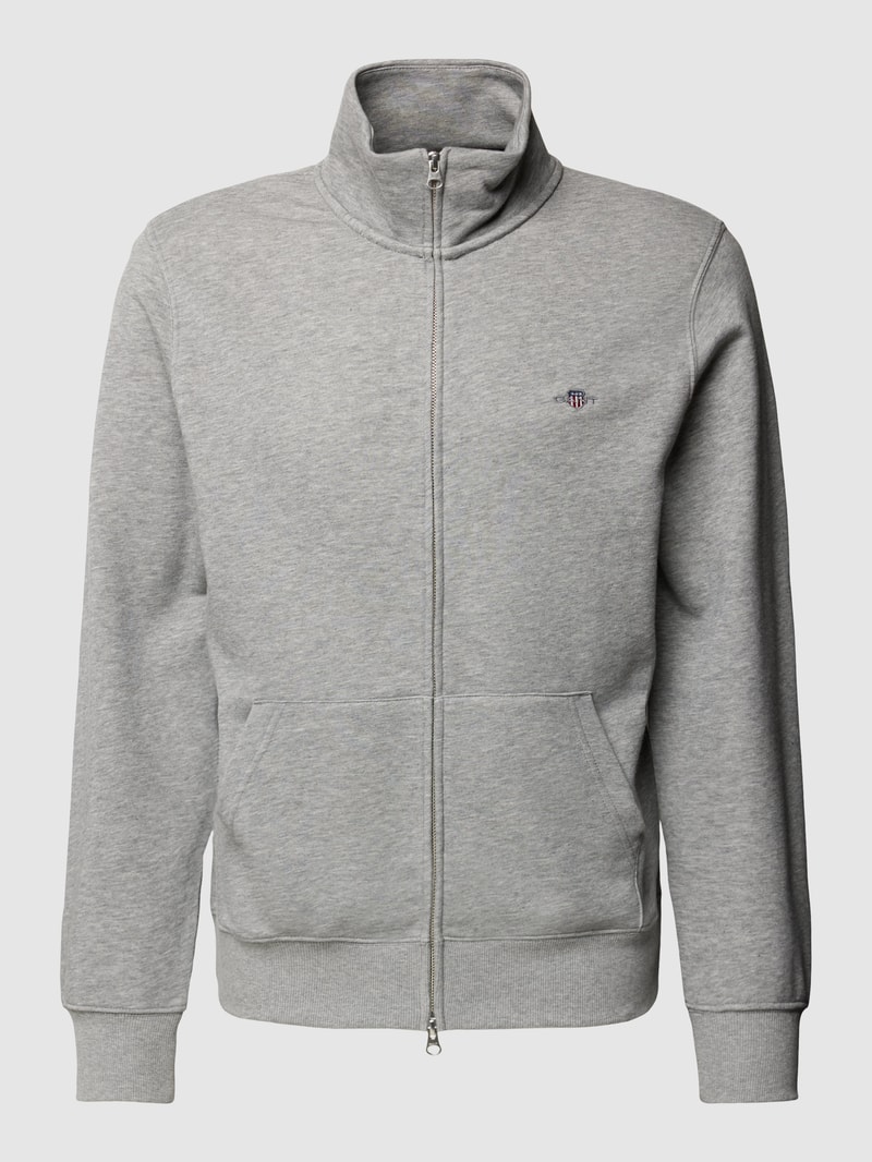 Regular Fit Sweatjacke mit Label-Stitching in silber meliert