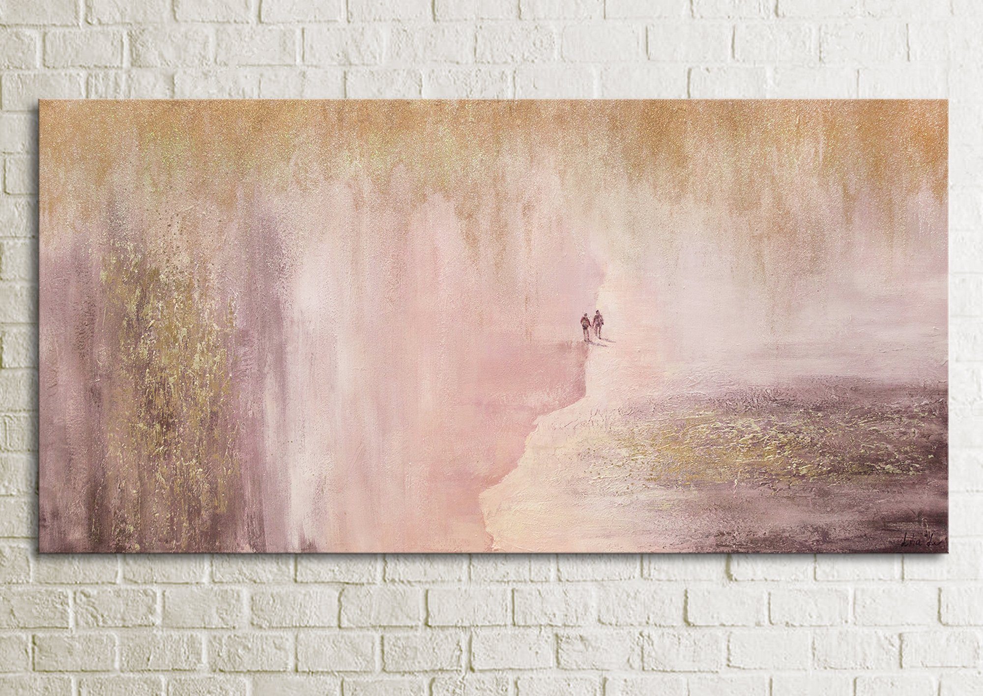 YS-Art Gemälde Planet für 2, Abstrakt, Abstraktes auf Leinwand Bild Handgemalt Pärchen Insel Gold