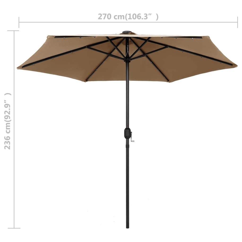 vidaXL Balkonsichtschutz Sonnenschirm mit LED-Leuchten & Aluminium-Mast 270 cm Taupe