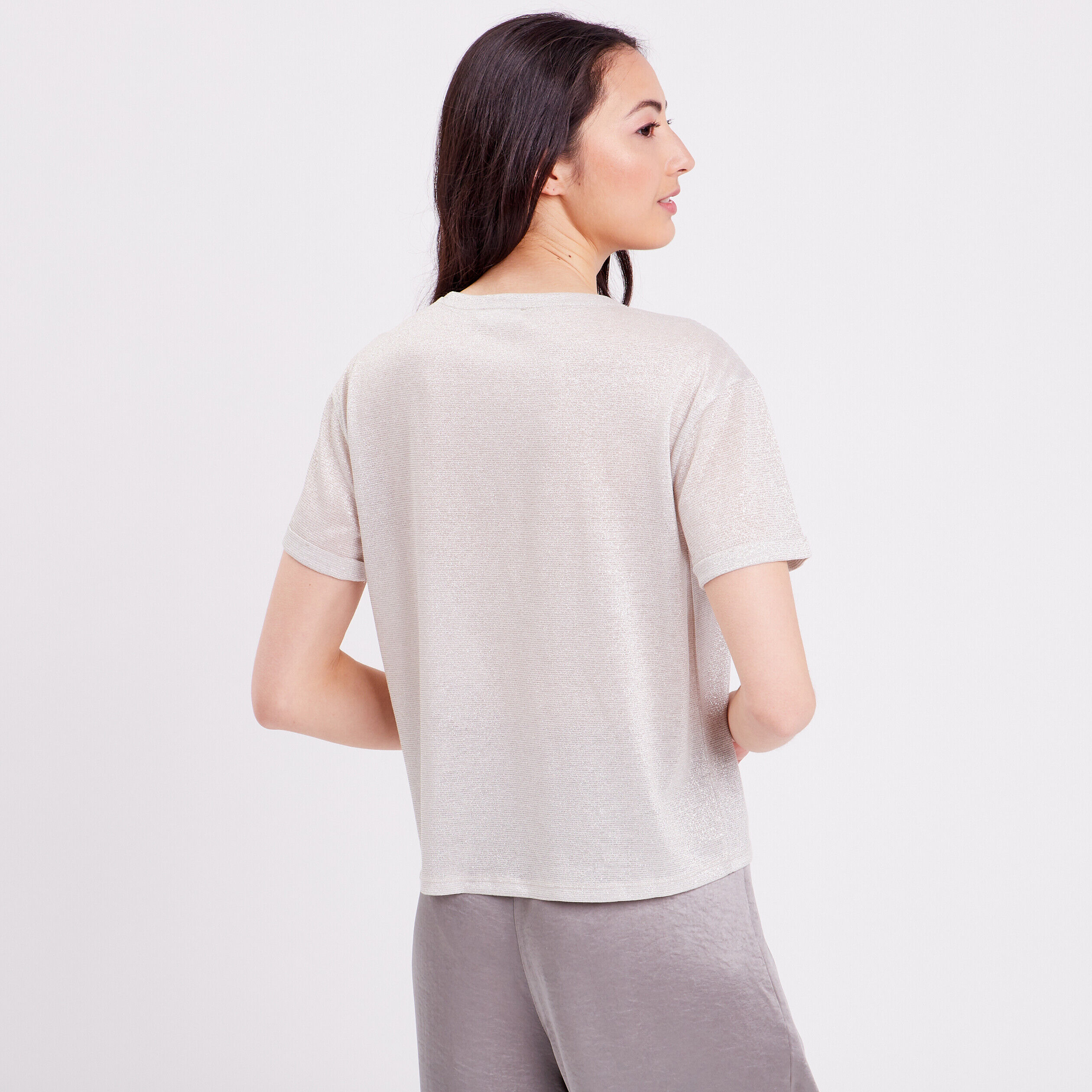 T-shirt fluide fils métallisés ecru femme | Cache Cache