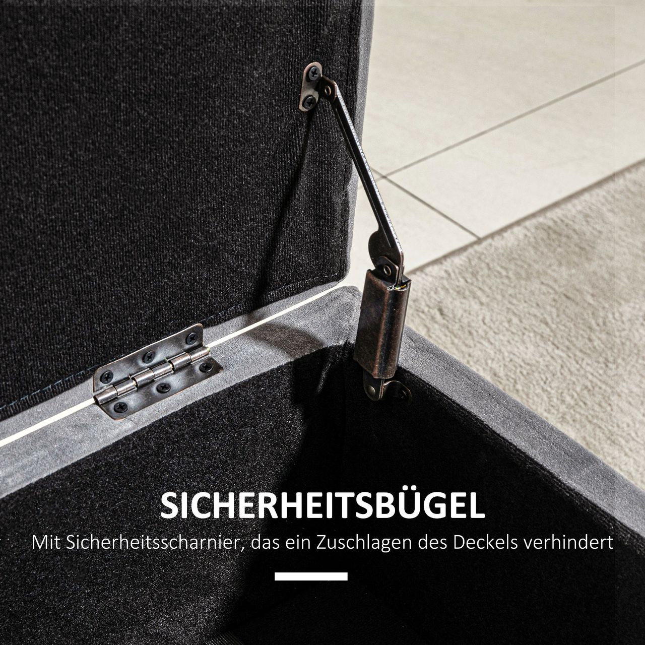 HOMCOM Sitzbank, Polsterbank mit Stauraum, Truhenbank, Metall, Schaumstoff, Kautschukholz, Kohlegrau, 110 x 43 x 45 cm