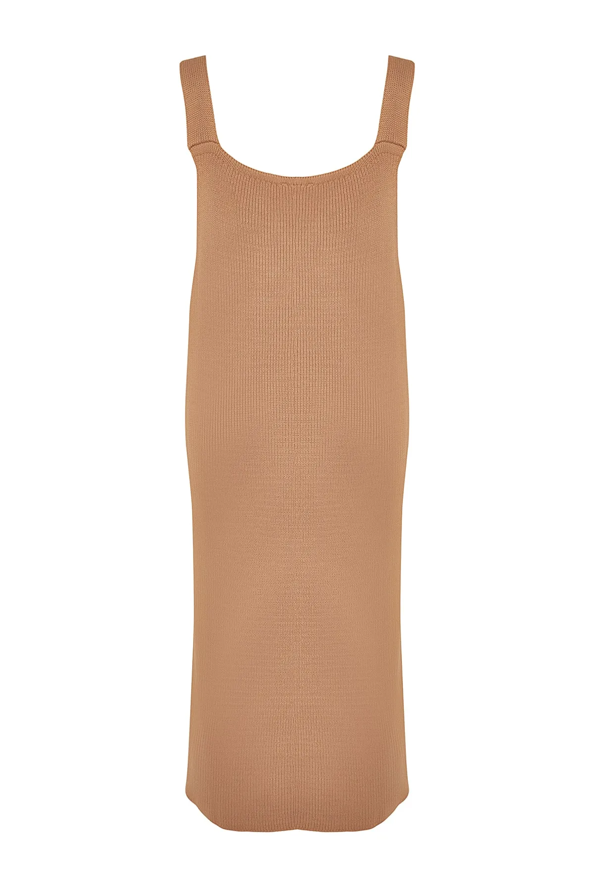 Trendyol Collection  Beiges Maxi-Strickkleid mit V-Ausschnitt TWOAW24EL00011