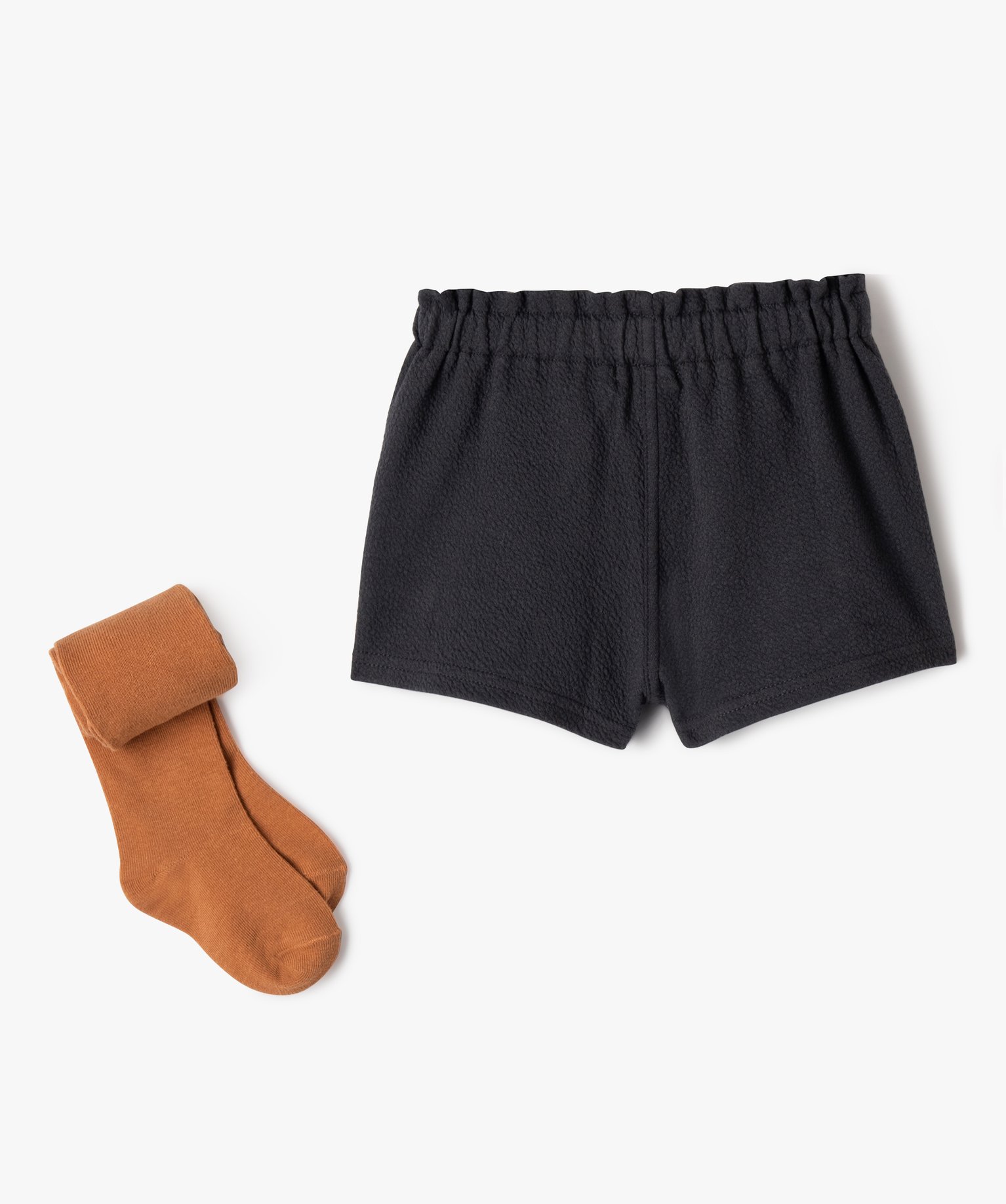 Ensemble bébé fille 2 pièces : short et collants chauds gris fonce | GEMO