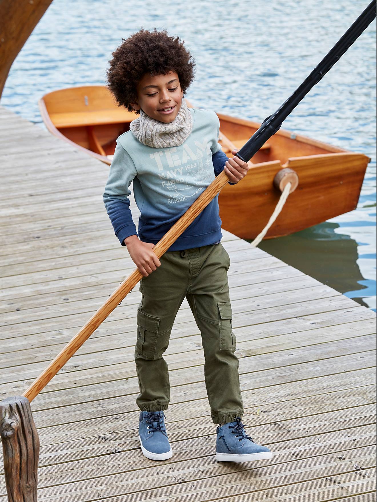 Pantalon battle garçon facile à enfiler navy