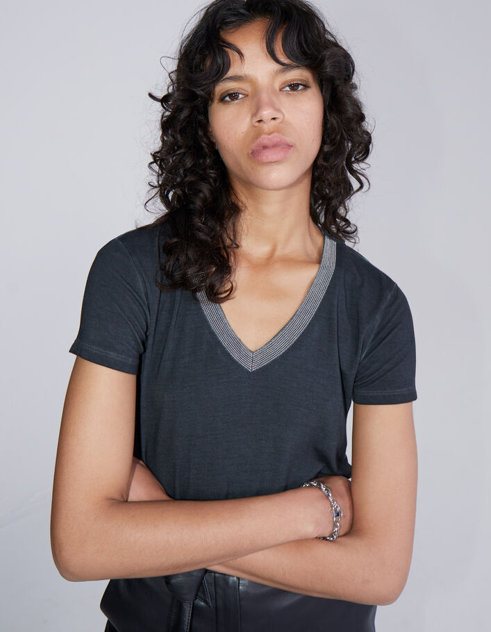 Tee-shirt black blue bijoux femme