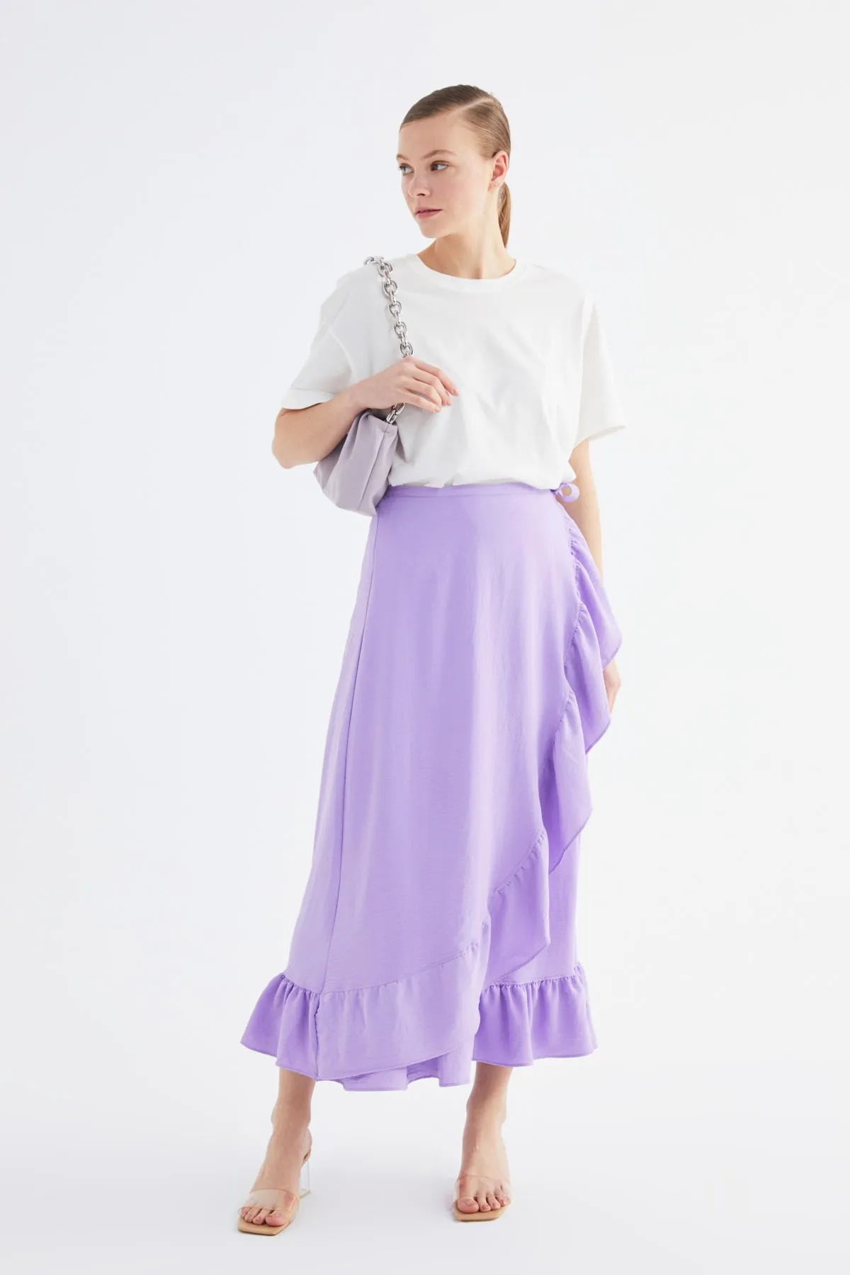 Trendyol Modest  Lila Wickelrock mit Volant aus Webstoff TCTSS21ET0579