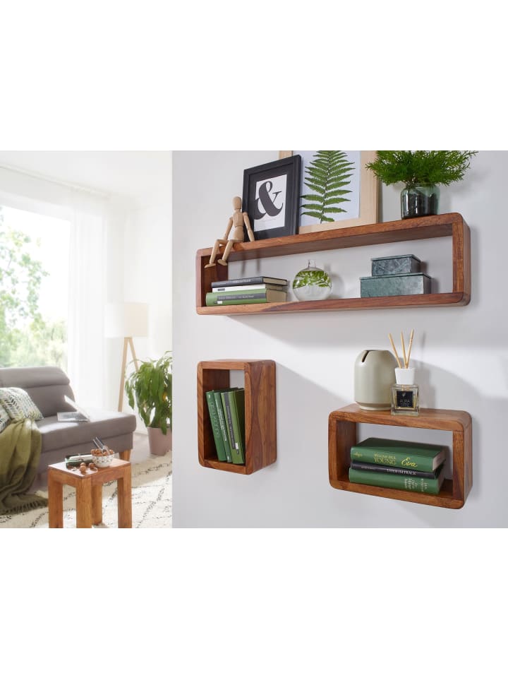 KADIMA DESIGN Wandregal Massivholz | 3-teiliges Set, Abgerundet, Hohe Belastbarkeit in Braun günstig kaufen onesize