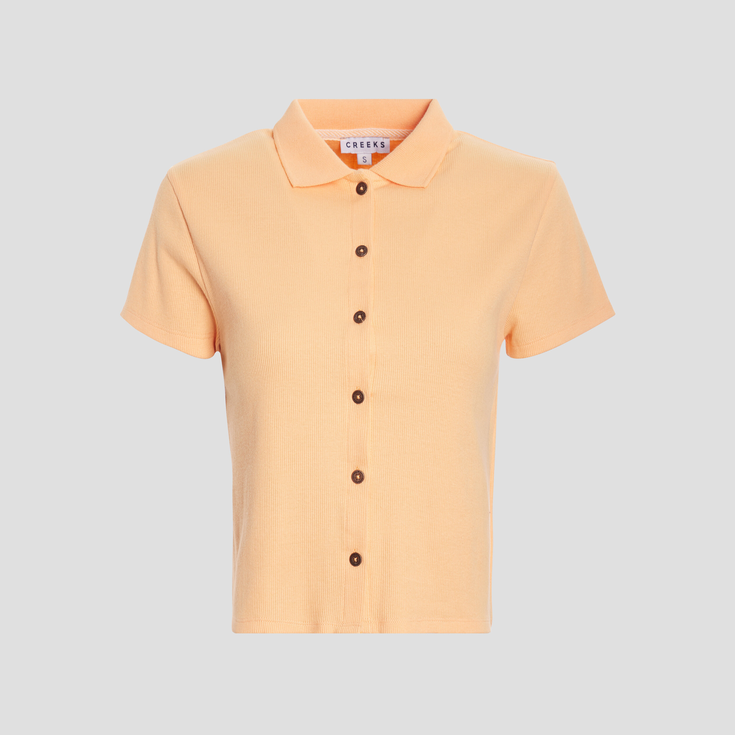 T-shirt manches courtes col polo Creeks orange clair femme | La Halle