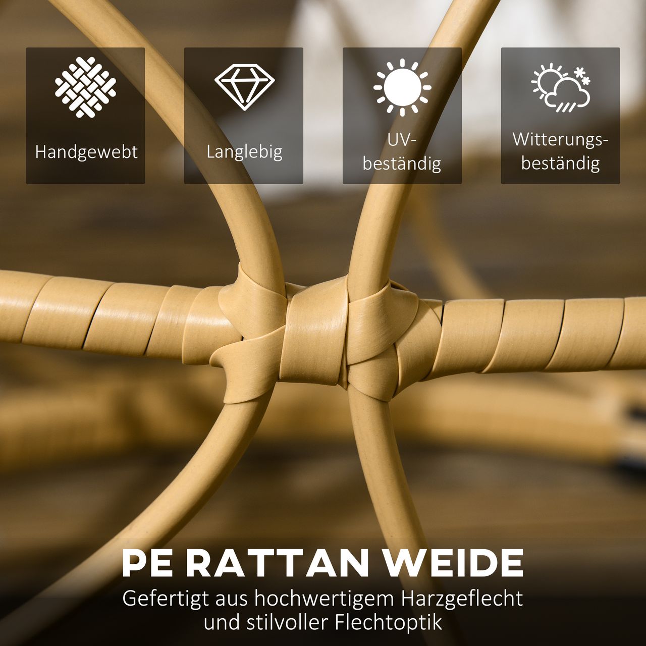 Outsunny Rattan Beistelltisch 2er-Set, Couchtisch mit Glasplatte, Khaki