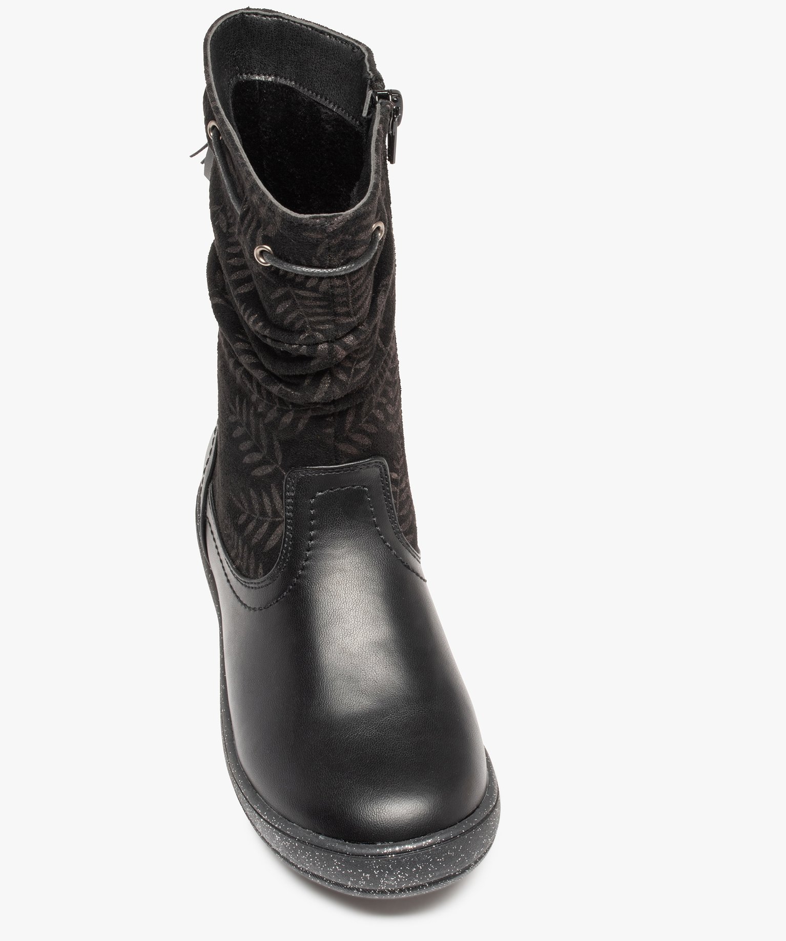 Bottes fille à semelle pailletée et tige imprimée noir | GEMO