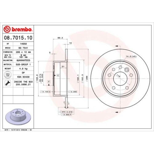 08.7015.10 BREMSSCHEIBE BREMBO HA  VP2 - ATU
