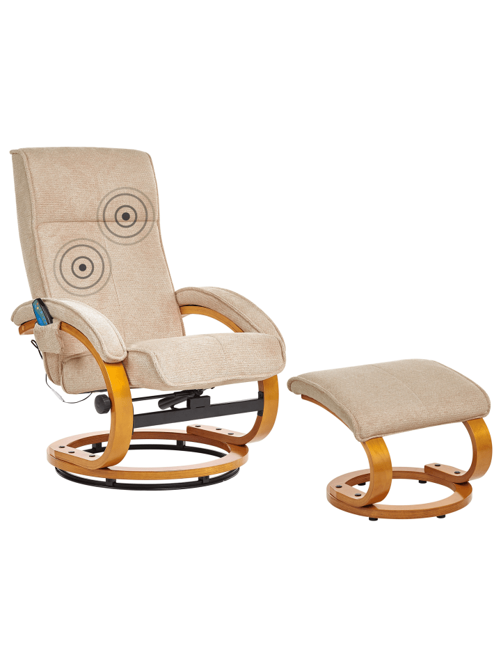 Beliani Massagestuhl HERO in Beige/Heller Holzfarbton - (W) 51 x (H) 102 x (L) 80 cm günstig kaufen onesize