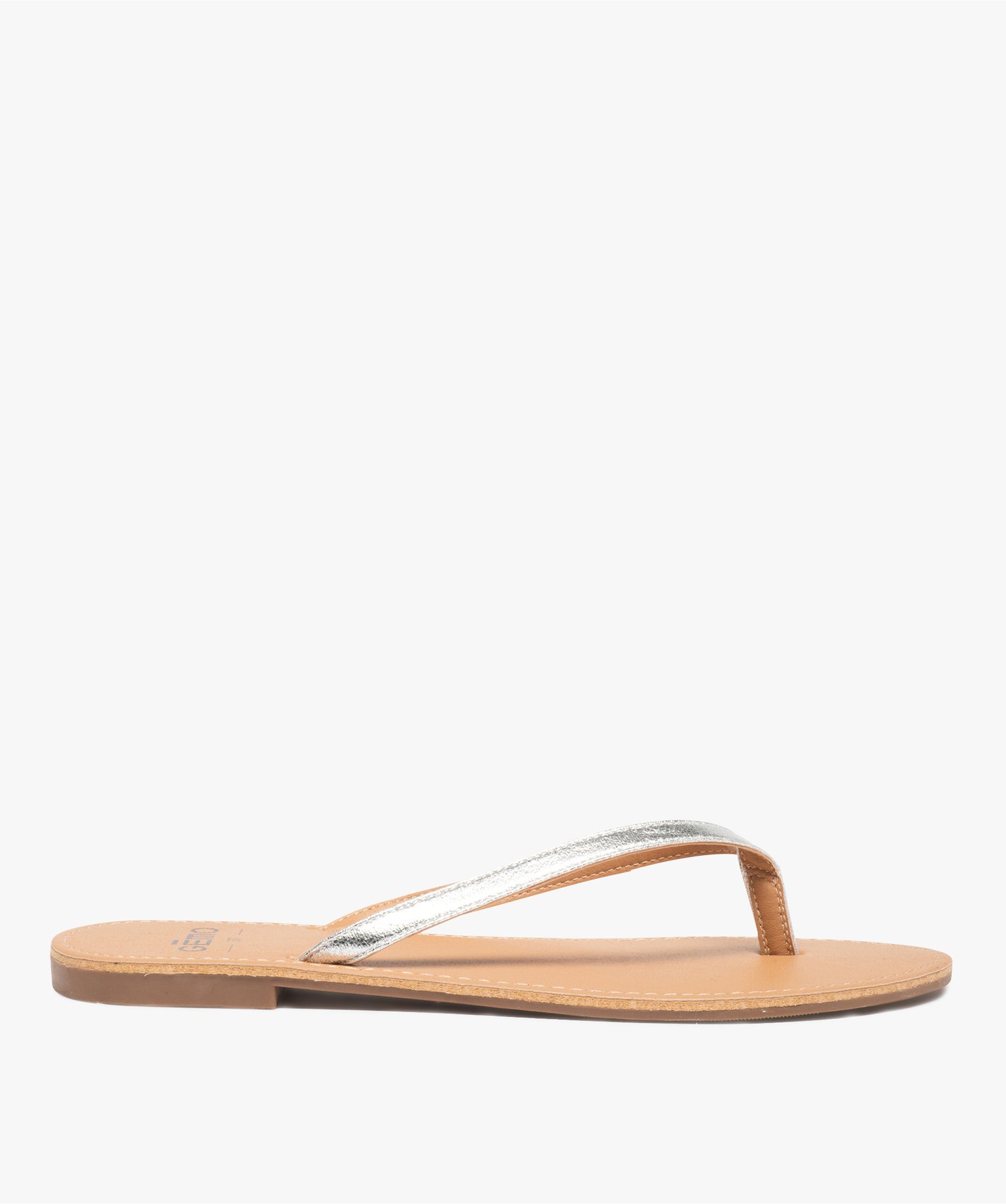 Tongs femme à petit talon plat et lanières fines gris | GEMO