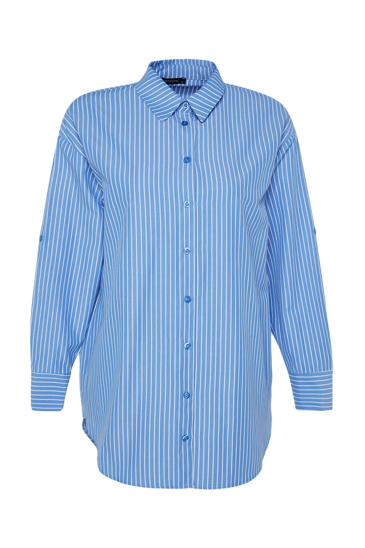 Trendyol Collection  Blau gestreiftes Webhemd TBESS22GO0664