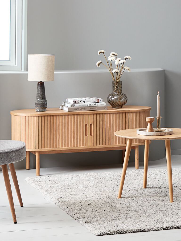 Móvel TV LYNGVIG LYNGVIG 120cm 2 portas laterais com persianas enroláveis, carvalho natural