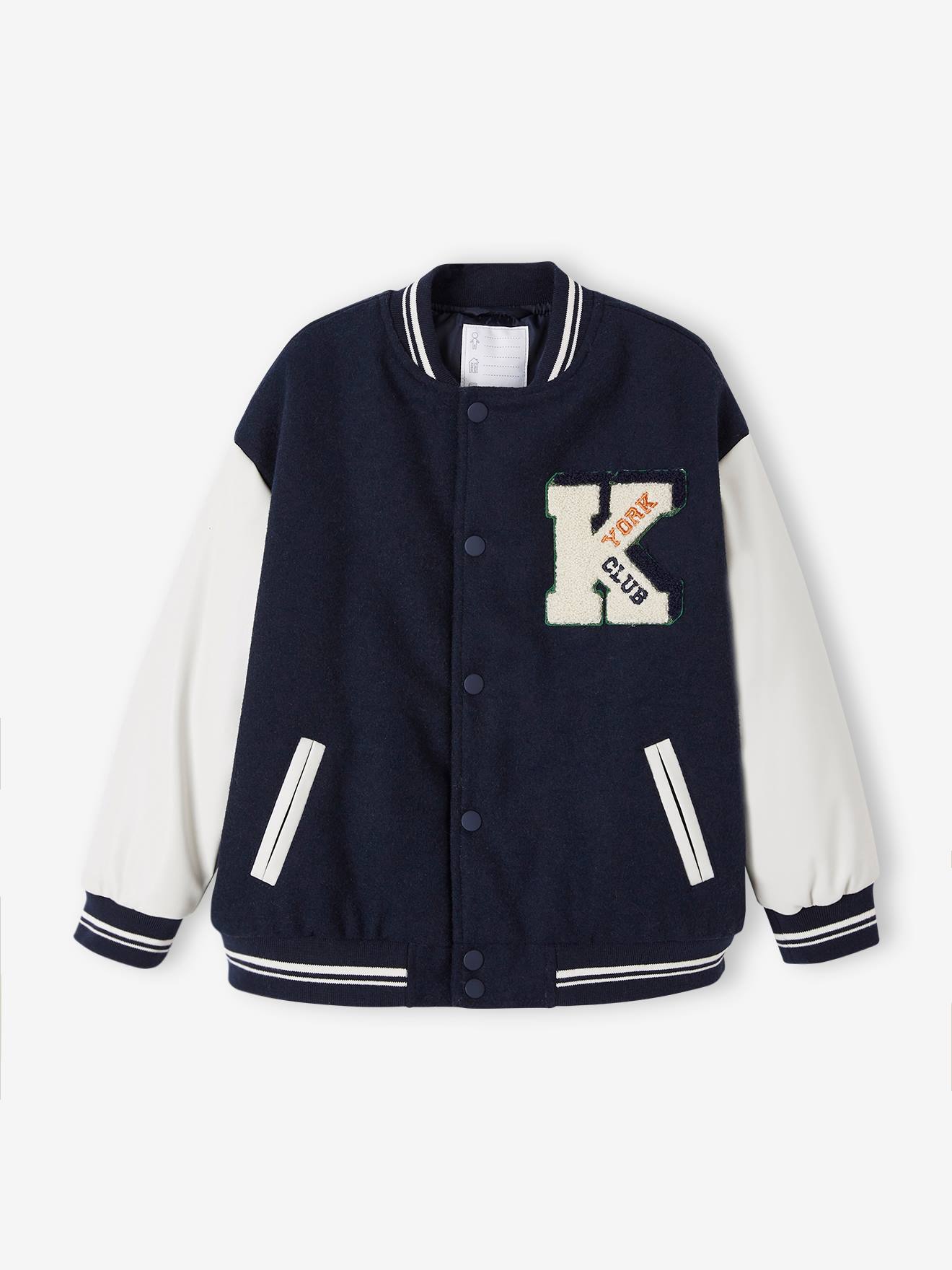 Blouson Teddy garçon lettre en bouclettes. marine