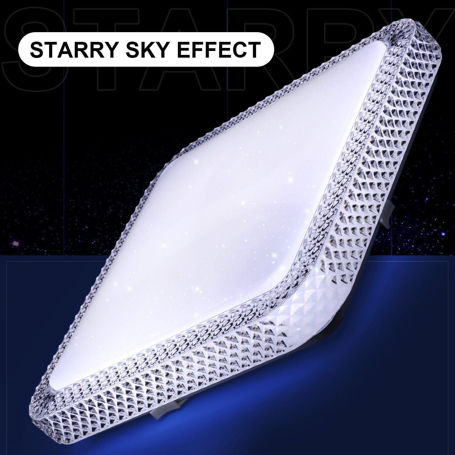 LETGOSPT Deckenleuchte 25W LED Deckenleuchte Dimmbar Kristall Deckenlampe mit Fernbedienung, LED fest integriert, Kaltweiß, Naturweiß, Warmweiß, Schlafzimmerlampe Ø29cm, Modern Sternenhimmel Quadrat Deckenbeleuchtung