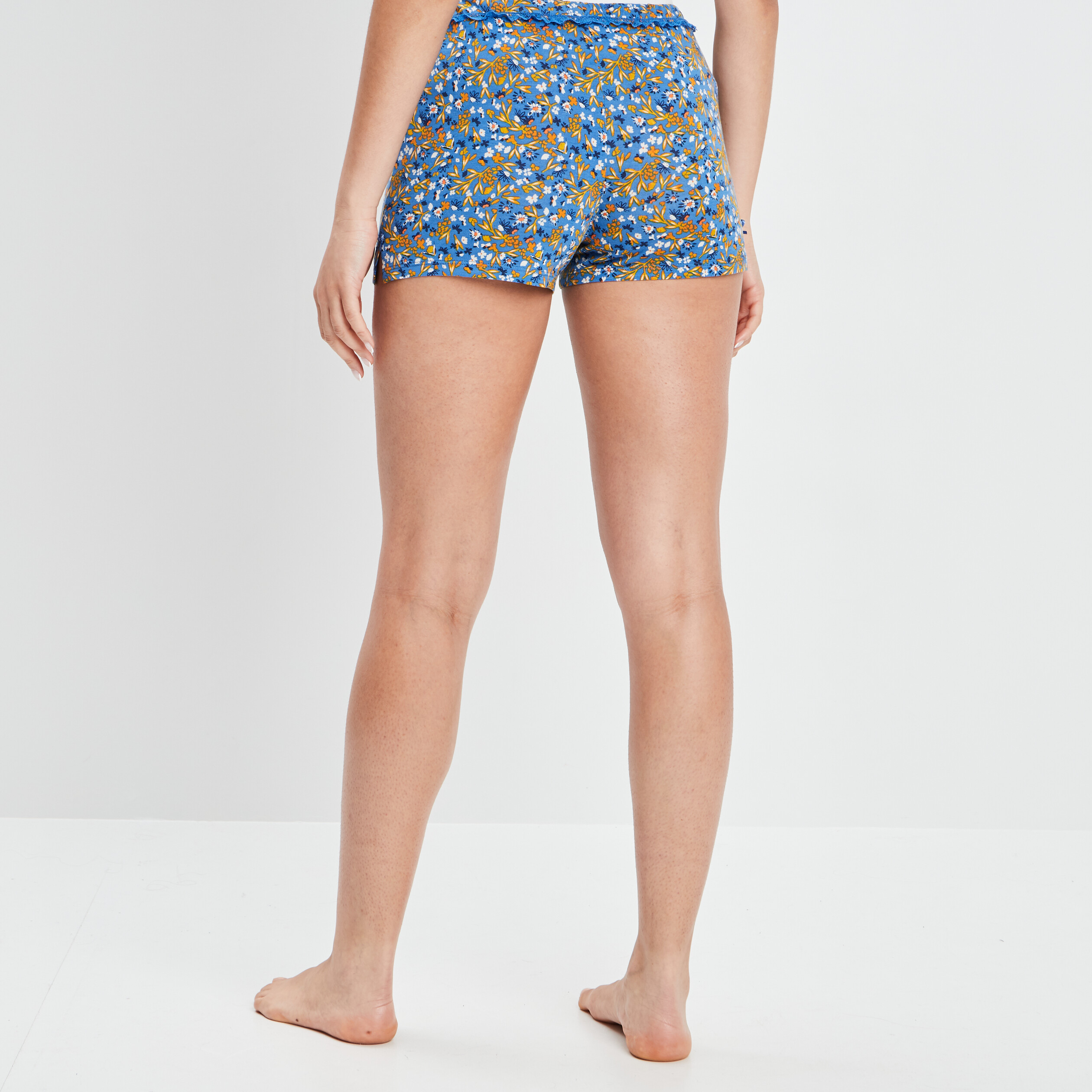 Bas de pyjama short liseré dentelle bleu electrique femme | La Halle