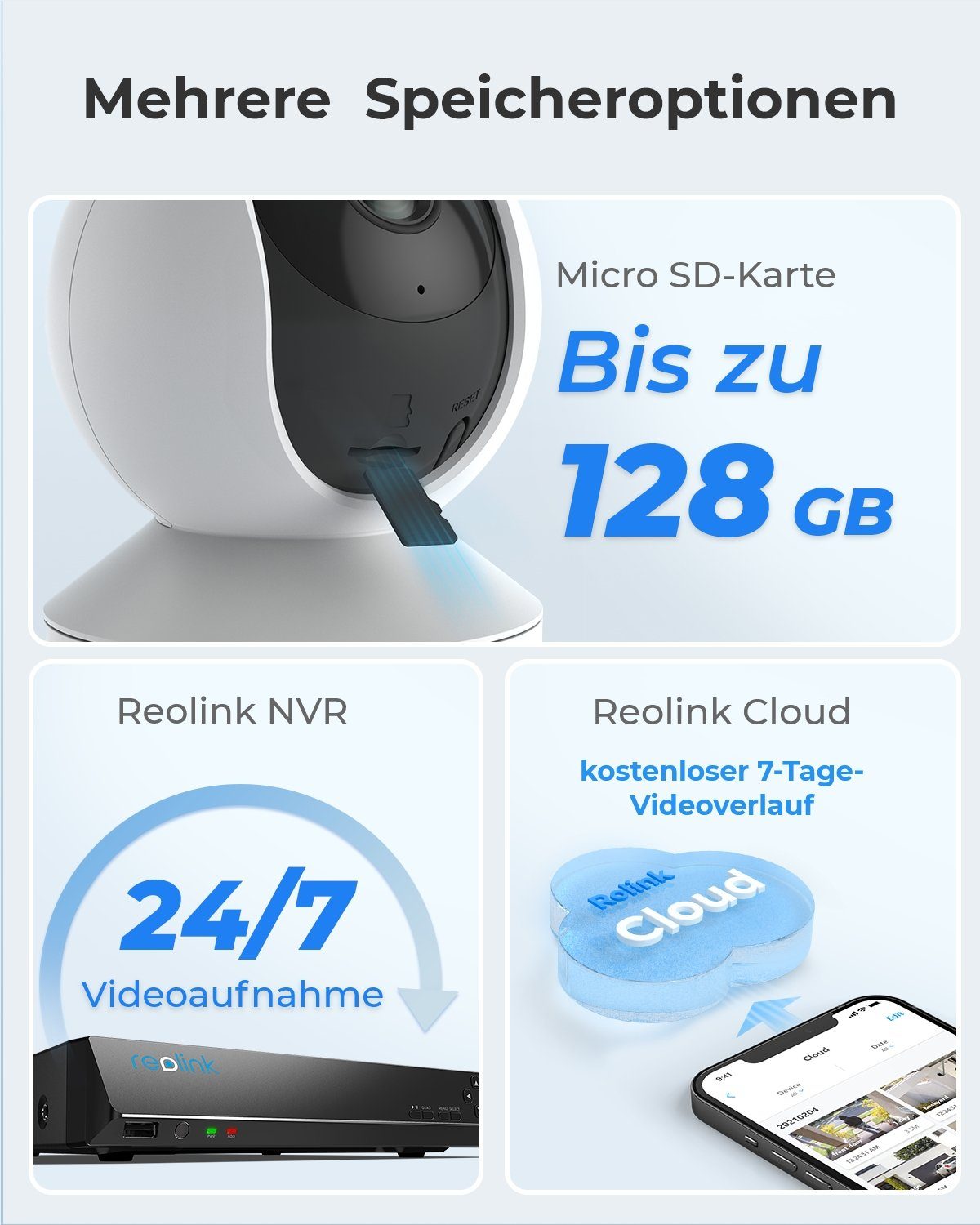Reolink E1 3MP WLAN IP Überwachungskamera (Indoor, Packung, 1-tlg., 355° Schwenk & 50° Neigung, Pan-Tilt, 2,4-GHz-WLAN, Bewegungserkennung, Bidirektionales Audio)