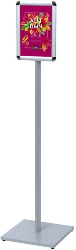 SHOWDOWN Design Standard Infoständer runde Ecken DINA4 Aluminium, Stahl Silber