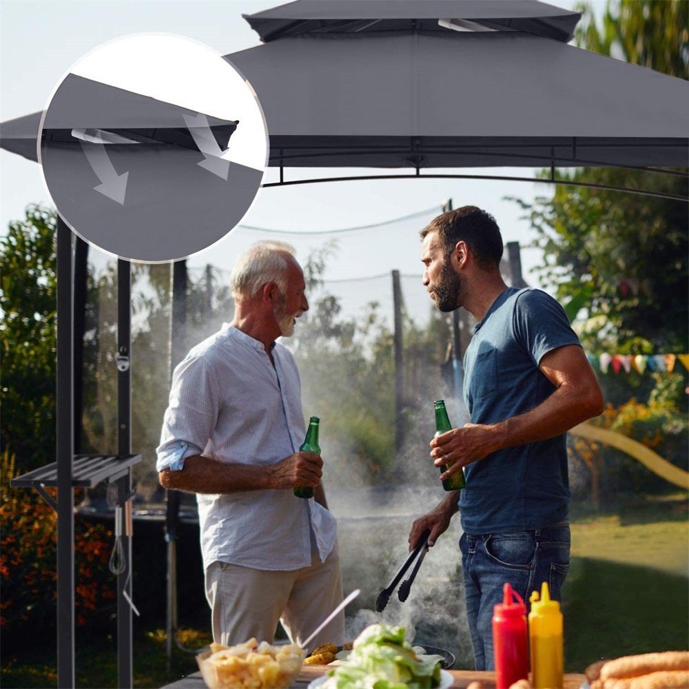 Melko Grillpavillon Grillüberdachung BBQ Pavillion Grillzelt Faltpavillon Pergola, Doppelschichtdach, Ablage für Teller, Bieröffner