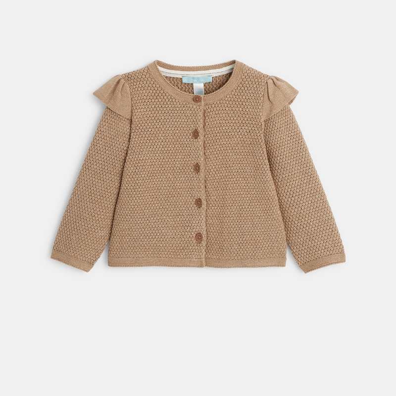 Gilet maille fantaisie irisée à volants beige bébé fille