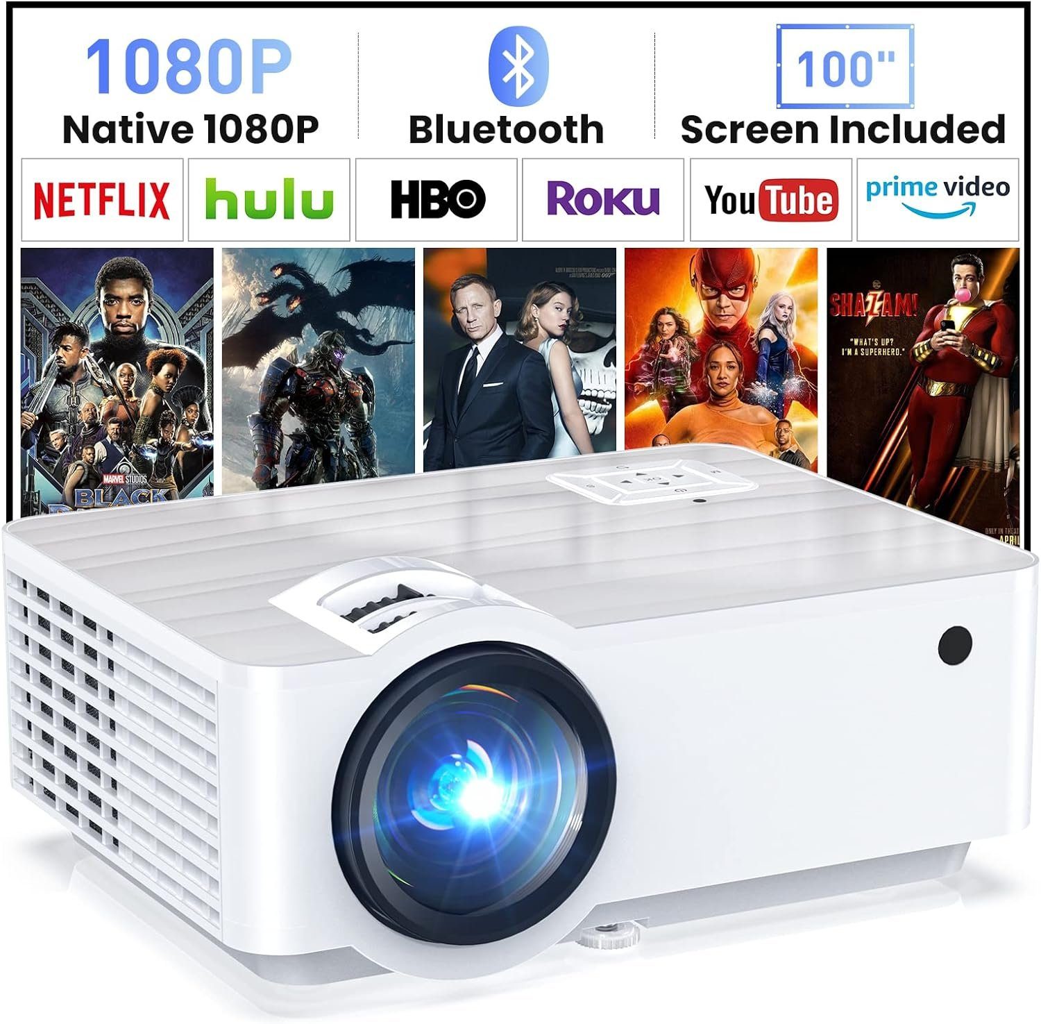 TOPVISION Bluetooth 5.1 Mini Beamer Multimedia Heimkino Portabler Projektor (9500 lm, 10000:1, 1920*1080p px, Mit 100'' Bildschirm kompatibel mit HDMI, USB AV Smartphone Pad TV Box)