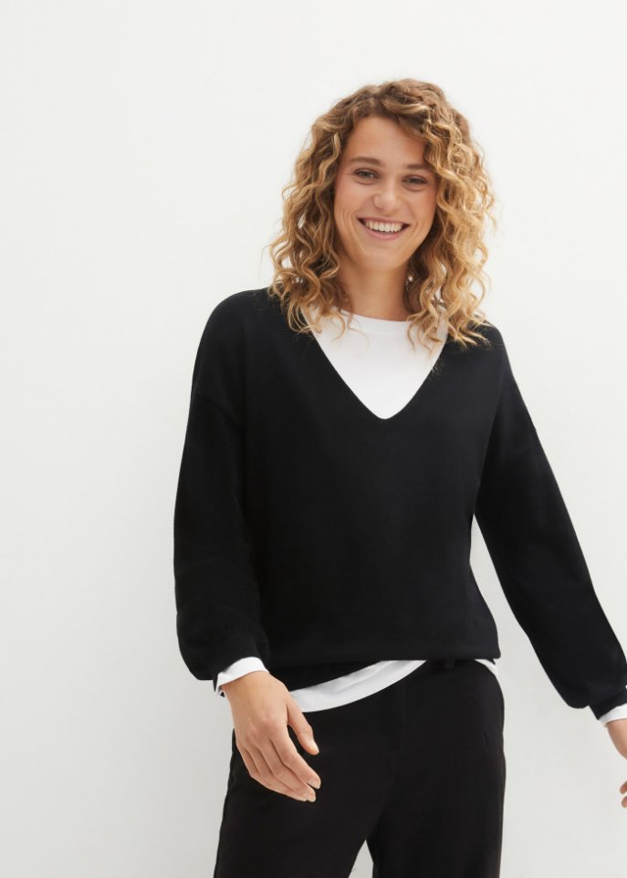 Oversize-Pullover mit tiefem V-Ausschnitt