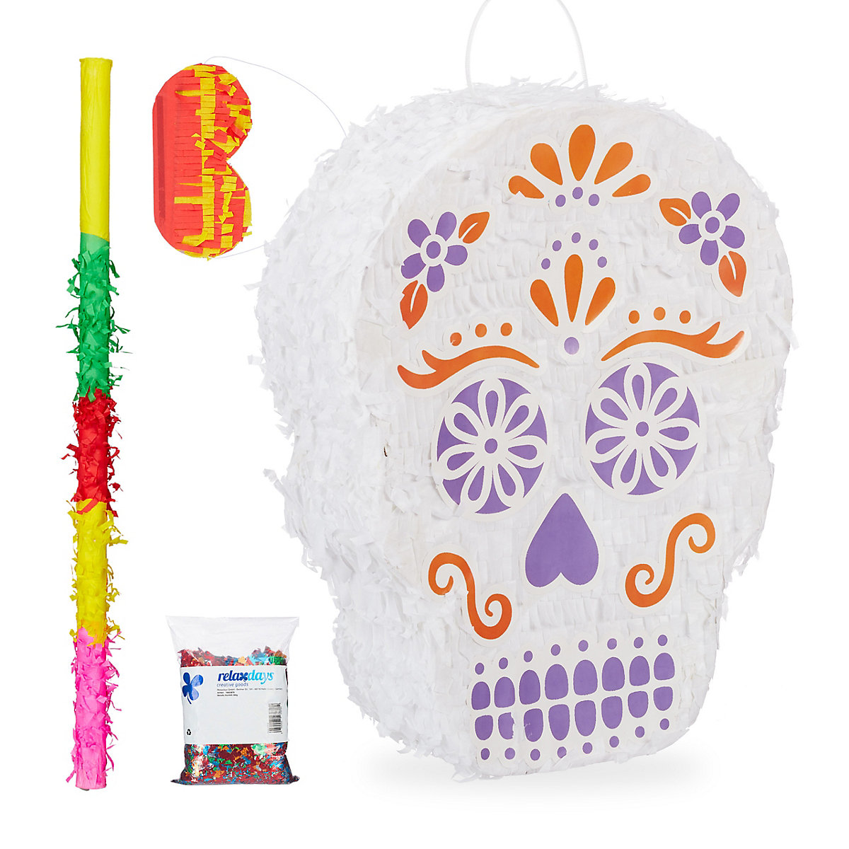 4-tlg. Pinata Set Totenkopf