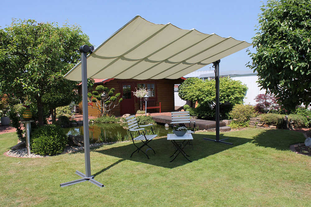 LECO Sonnendach Waved – faltbare Aluminium Terrassenüberdachung 4 x 2,5 m inkl. Schutzhülle, lichtgrau
