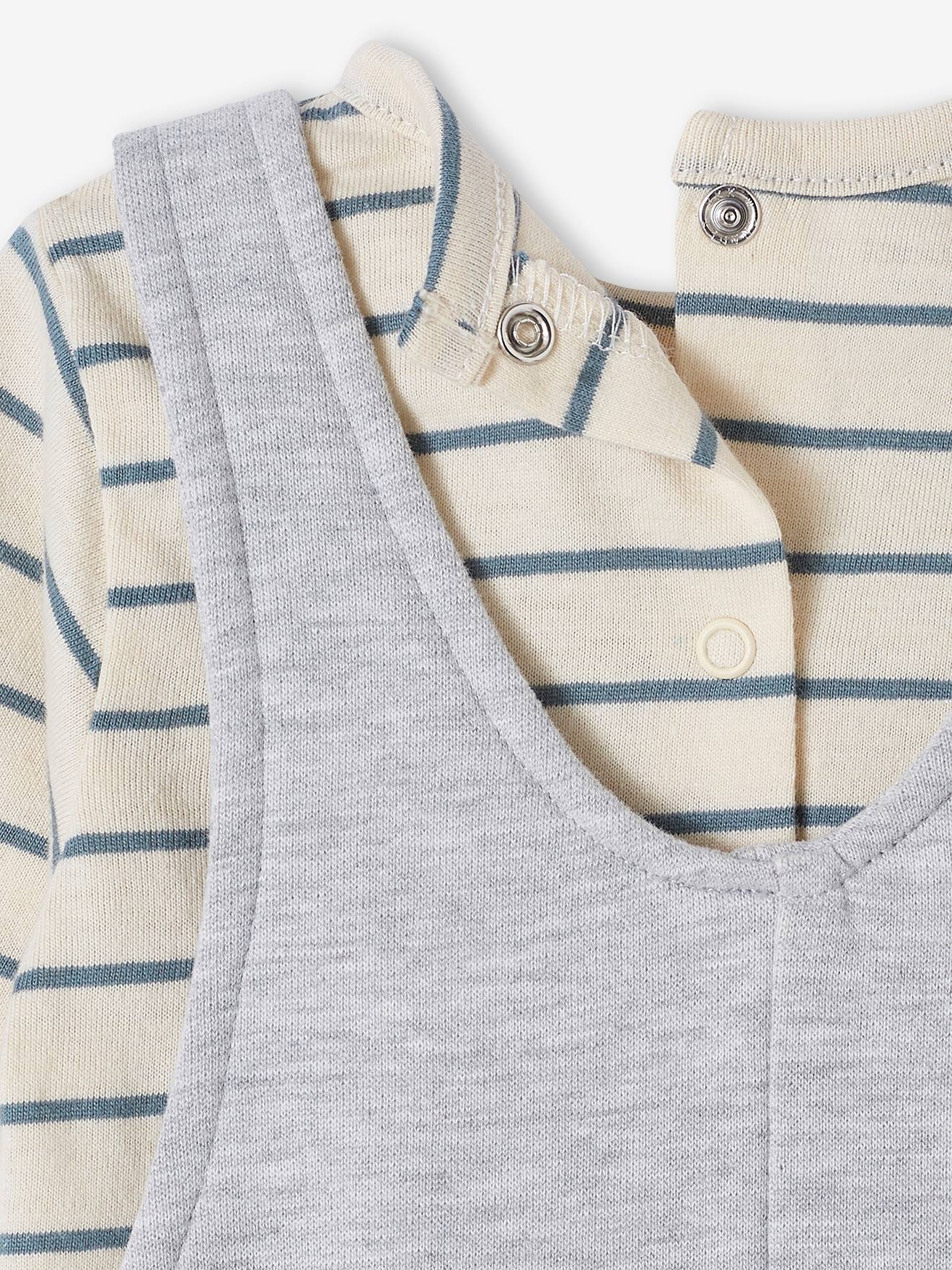 Vertbaudet Baby Set MON TRÉSOR: Shirt & Latzhose, personalisierbar Oeko-Tex - graublau