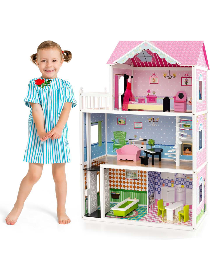 COSTWAY Puppenhaus ab 3 Jahren in Rosa günstig kaufen onesize